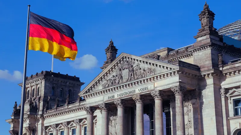 German Bundestag with flag